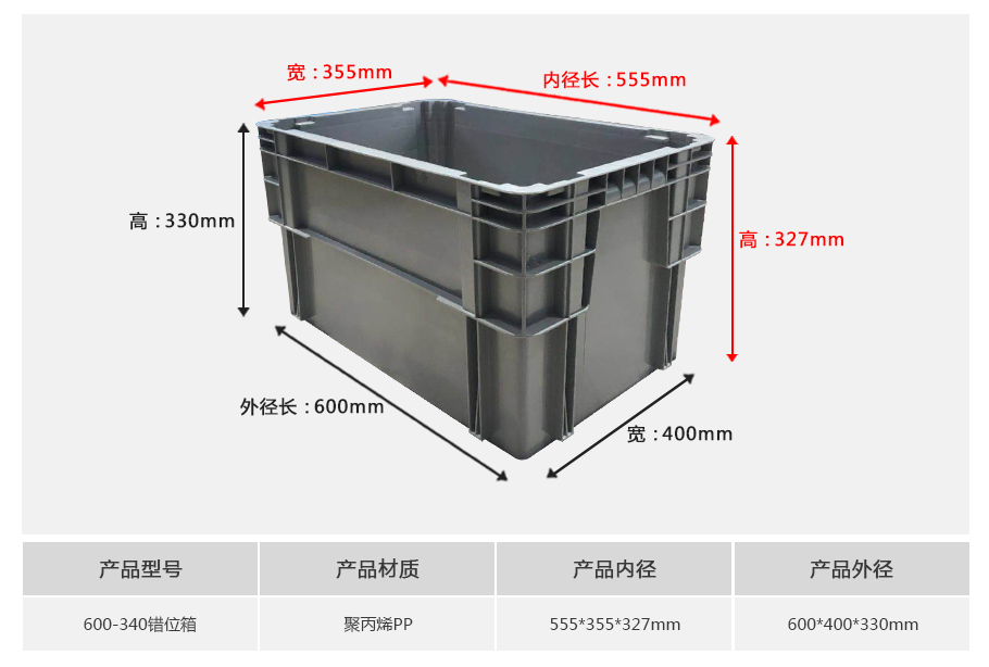 名贯彩票600-340错位塑料物流箱